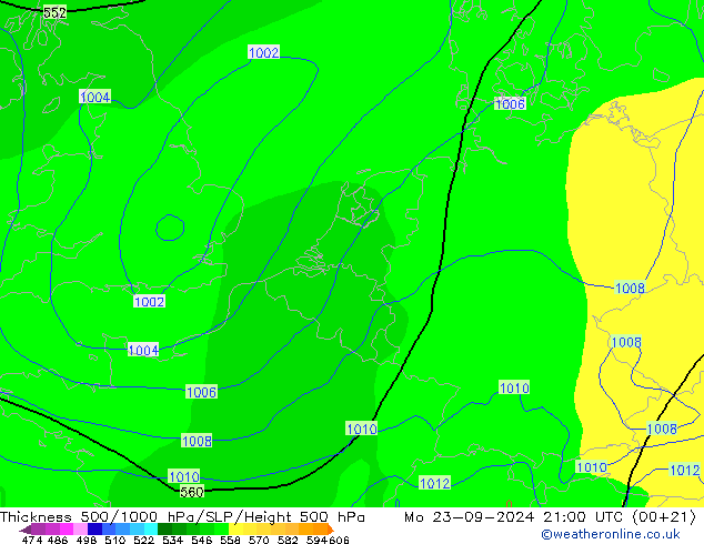 Thck 500-1000hPa GFS Po 23.09.2024 21 UTC