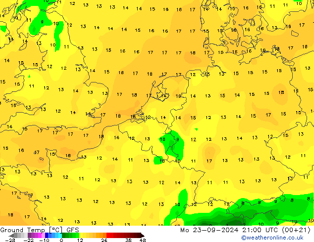 Teplota půdy GFS Po 23.09.2024 21 UTC