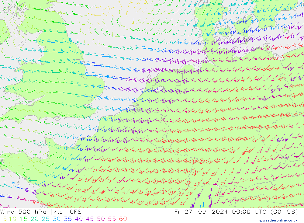 Wind 500 hPa GFS Fr 27.09.2024 00 UTC