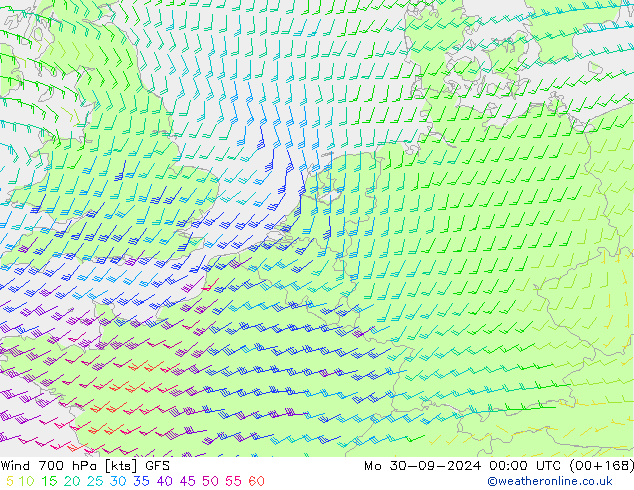 Vent 700 hPa GFS lun 30.09.2024 00 UTC