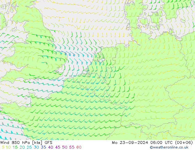 Vento 850 hPa GFS lun 23.09.2024 06 UTC