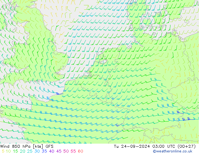 Wind 850 hPa GFS Tu 24.09.2024 03 UTC