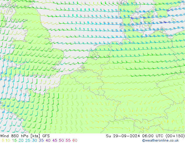 Wind 850 hPa GFS Su 29.09.2024 06 UTC