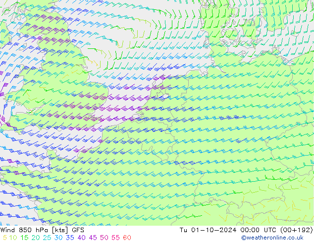 Wind 850 hPa GFS Tu 01.10.2024 00 UTC