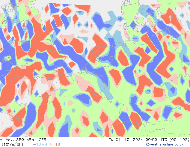 V-Adv. 850 hPa GFS wto. 01.10.2024 00 UTC