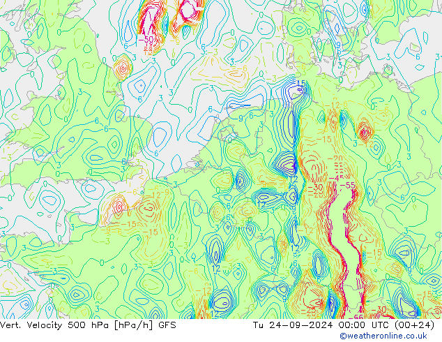 500 hPa Dikey Hız GFS Sa 24.09.2024 00 UTC