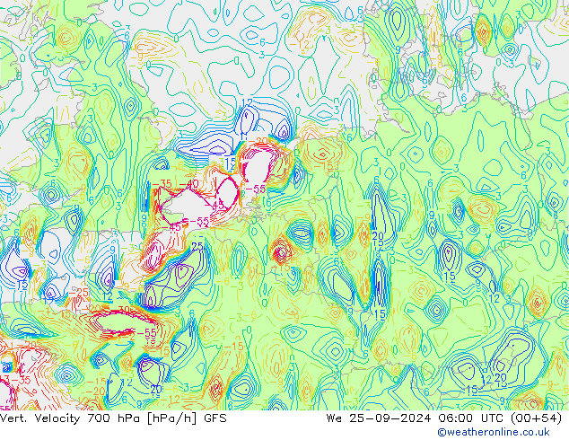 Vert. Velocity 700 hPa GFS mié 25.09.2024 06 UTC