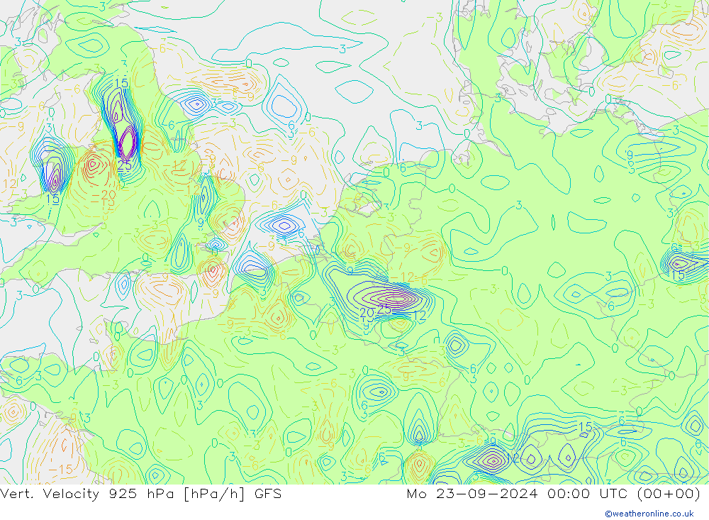 Vert. Velocity 925 гПа GFS пн 23.09.2024 00 UTC