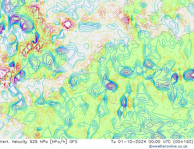 Vert. Velocity 925 hPa GFS wto. 01.10.2024 00 UTC