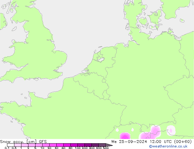 Snow accu. GFS Qua 25.09.2024 12 UTC