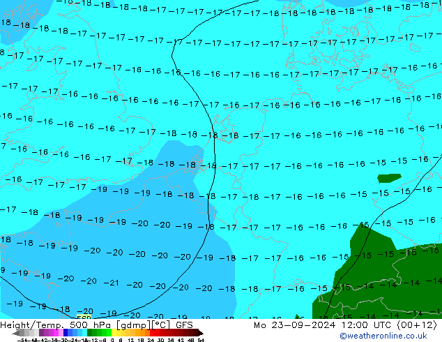 Height/Temp. 500 hPa GFS Mo 23.09.2024 12 UTC