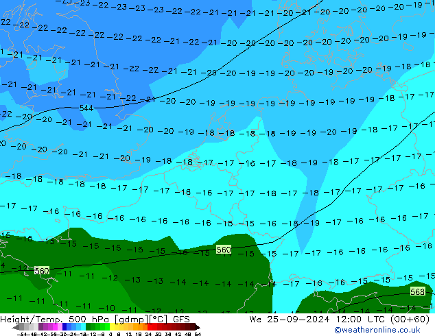 Z500/Rain (+SLP)/Z850 GFS We 25.09.2024 12 UTC