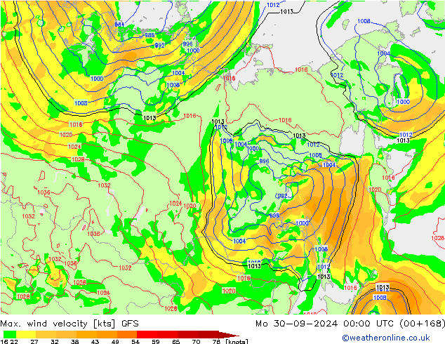 Max. wind velocity GFS Mo 30.09.2024 00 UTC