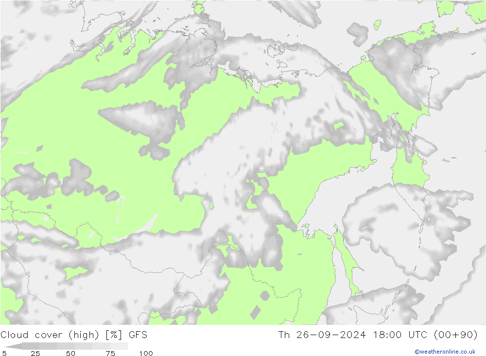 Cloud cover (high) GFS Th 26.09.2024 18 UTC