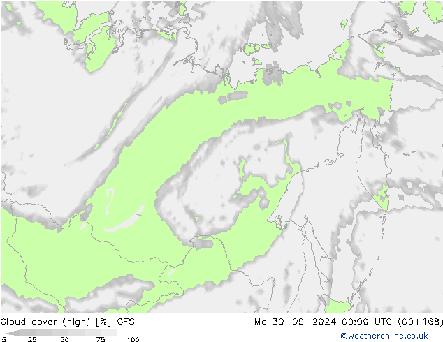 Cloud cover (high) GFS Mo 30.09.2024 00 UTC