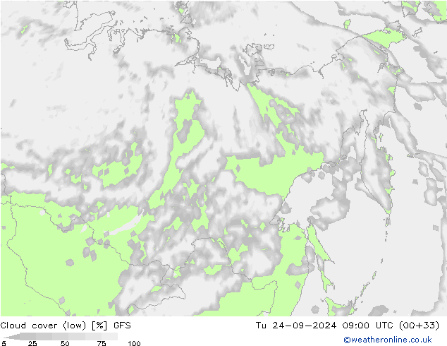 Nuages (bas) GFS mar 24.09.2024 09 UTC