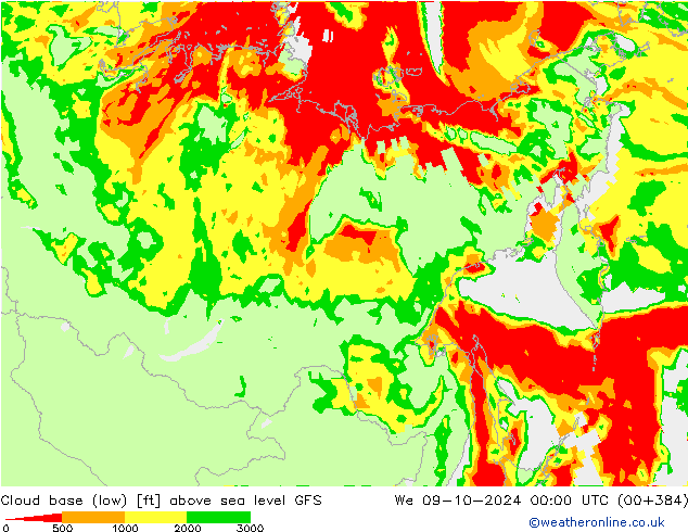 Cloud base (low) GFS  09.10.2024 00 UTC