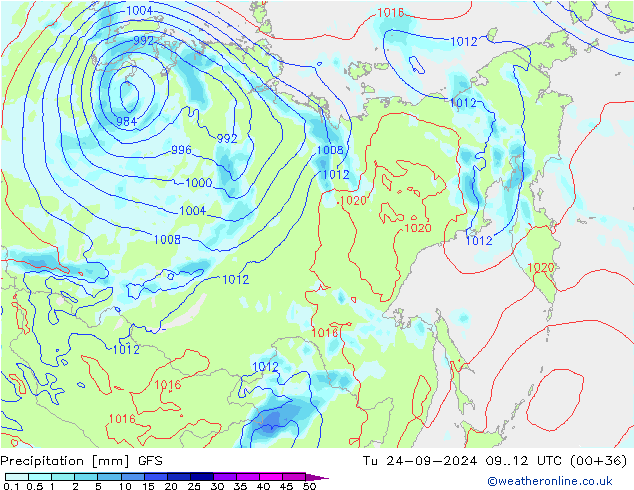 Précipitation GFS mar 24.09.2024 12 UTC