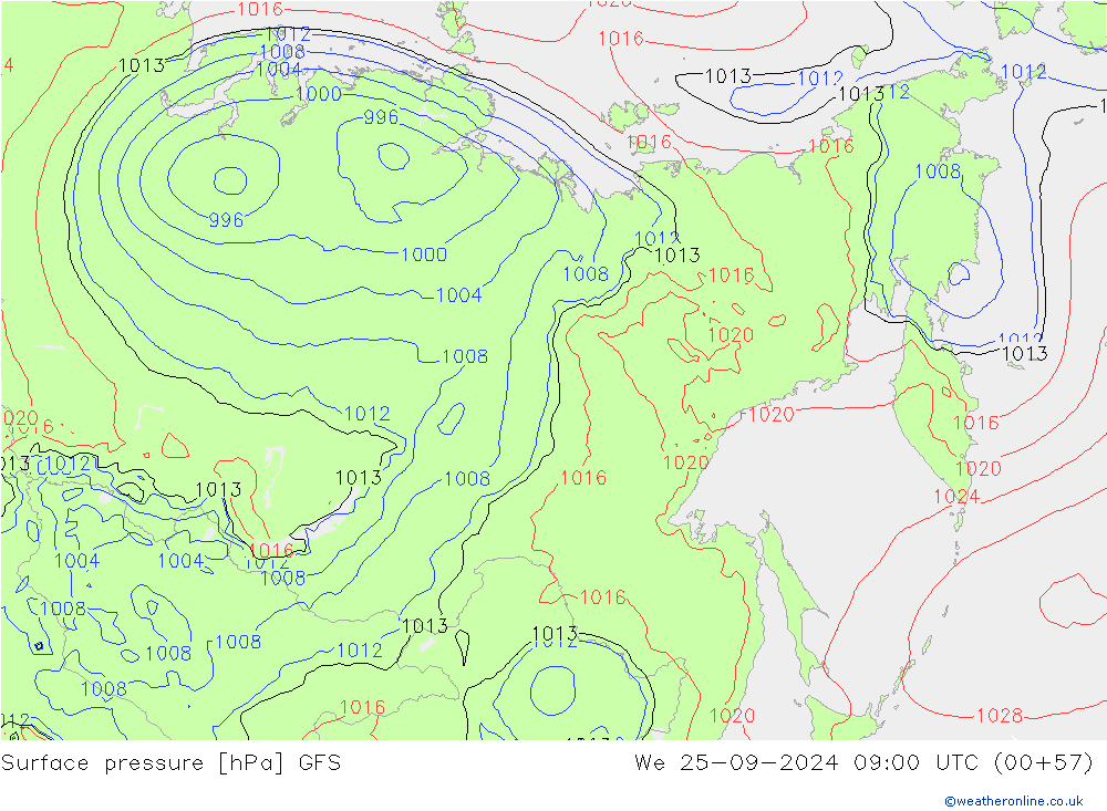 Atmosférický tlak GFS St 25.09.2024 09 UTC