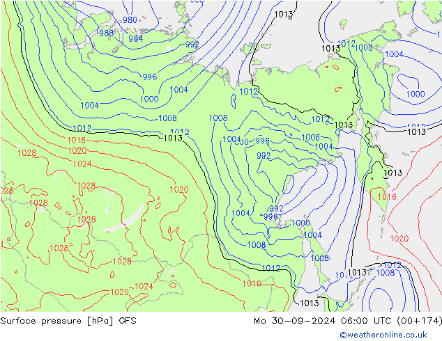 Presión superficial GFS lun 30.09.2024 06 UTC