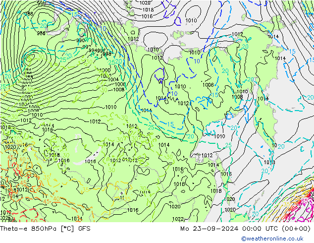 Theta-e 850hPa GFS Mo 23.09.2024 00 UTC