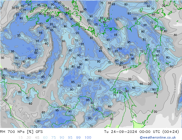 RH 700 hPa GFS  24.09.2024 00 UTC