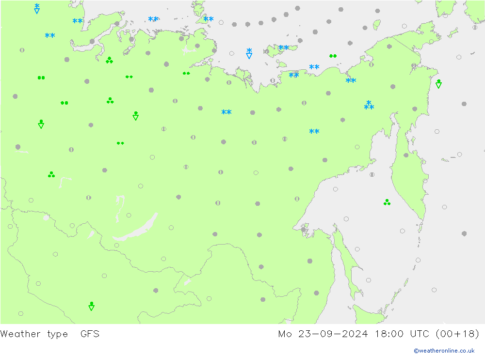 Tipo de precipitación GFS lun 23.09.2024 18 UTC