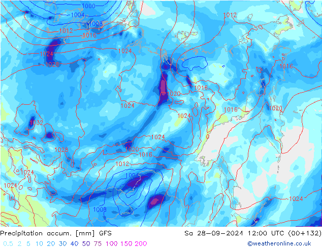 Precipitation accum. GFS Sa 28.09.2024 12 UTC