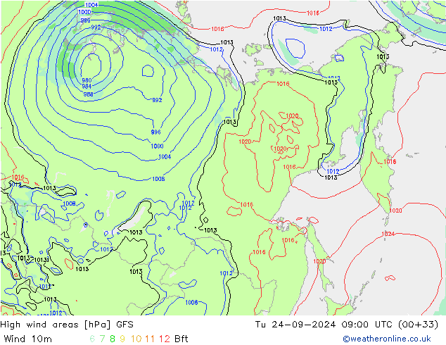 High wind areas GFS mar 24.09.2024 09 UTC