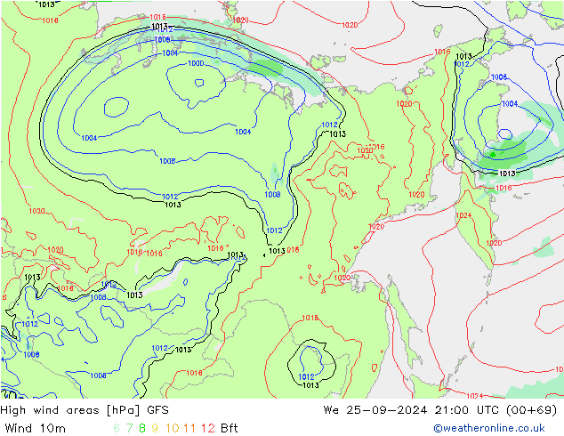 yüksek rüzgarlı alanlar GFS Çar 25.09.2024 21 UTC