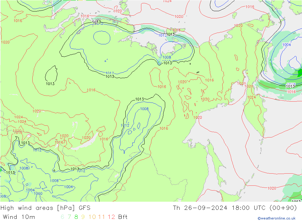 High wind areas GFS  26.09.2024 18 UTC