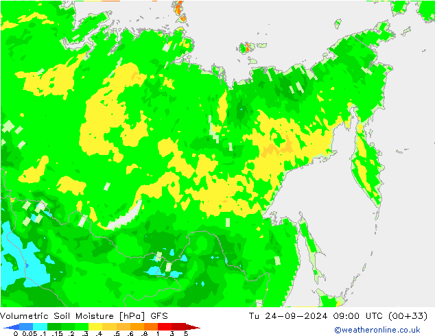 Volumetric Soil Moisture GFS mar 24.09.2024 09 UTC