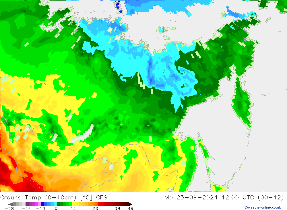 Ground Temp (0-10cm) GFS Po 23.09.2024 12 UTC