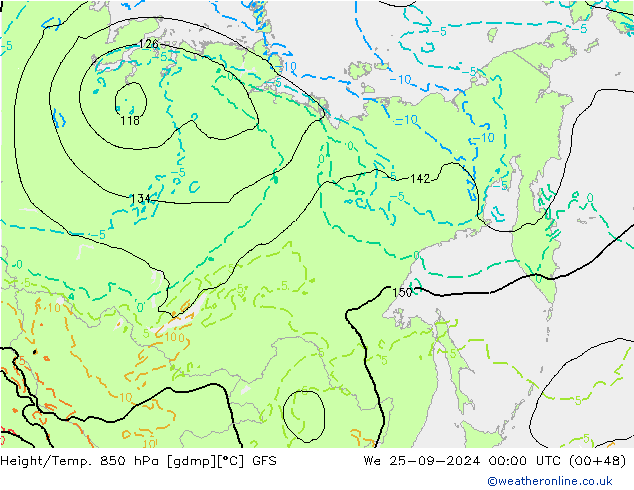 Height/Temp. 850 hPa GFS Mi 25.09.2024 00 UTC