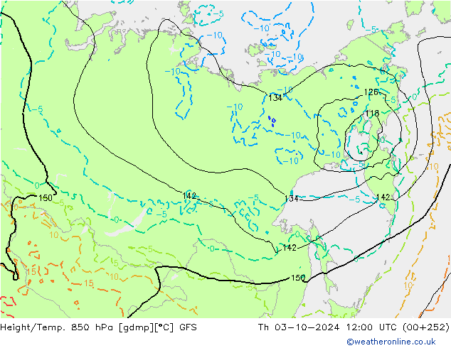 Height/Temp. 850 hPa GFS Th 03.10.2024 12 UTC