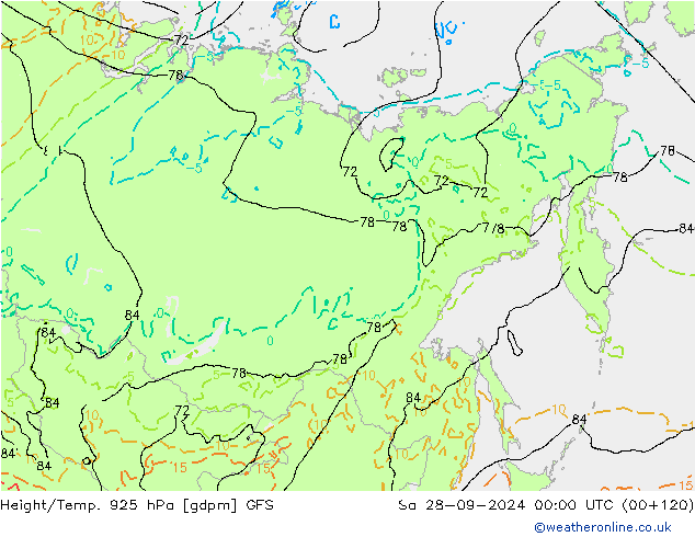 Height/Temp. 925 hPa GFS Sa 28.09.2024 00 UTC