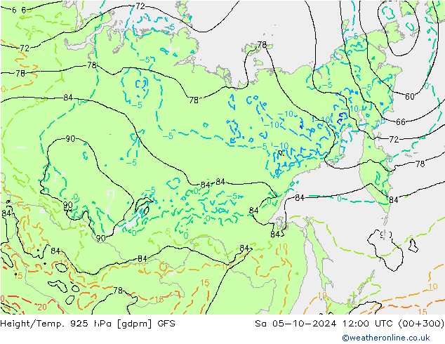 Height/Temp. 925 hPa GFS Sáb 05.10.2024 12 UTC