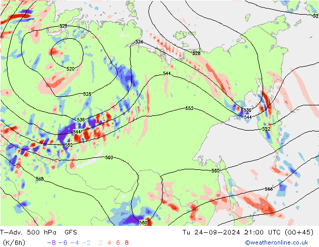 T-Adv. 500 hPa GFS Tu 24.09.2024 21 UTC