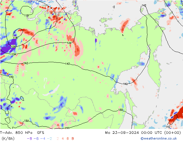 T-Adv. 850 hPa GFS lun 23.09.2024 00 UTC