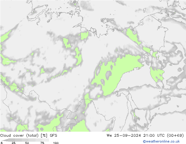 Bulutlar (toplam) GFS Çar 25.09.2024 21 UTC