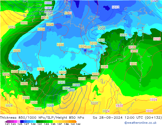 850-1000 hPa Kalınlığı GFS Cts 28.09.2024 12 UTC