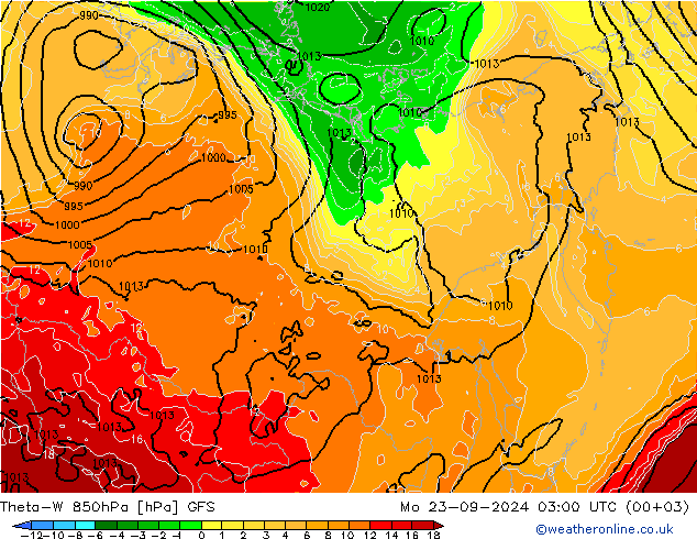 Theta-W 850hPa GFS lun 23.09.2024 03 UTC