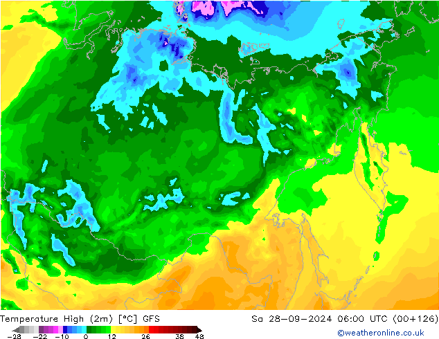 Temperature High (2m) GFS Sa 28.09.2024 06 UTC