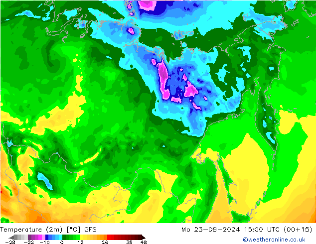 température (2m) GFS lun 23.09.2024 15 UTC