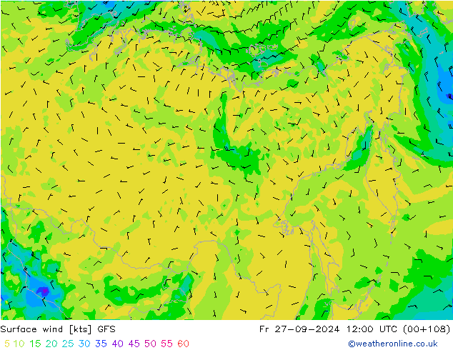 Surface wind GFS Fr 27.09.2024 12 UTC