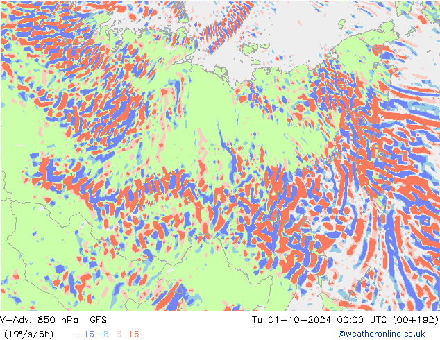 V-Adv. 850 hPa GFS Di 01.10.2024 00 UTC