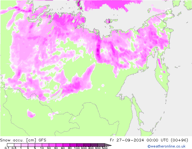 Snow accu. GFS ven 27.09.2024 00 UTC