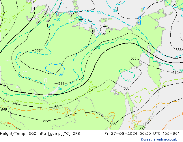 Height/Temp. 500 hPa GFS ven 27.09.2024 00 UTC