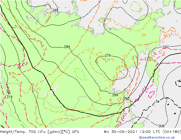 Height/Temp. 700 hPa GFS Mo 30.09.2024 12 UTC