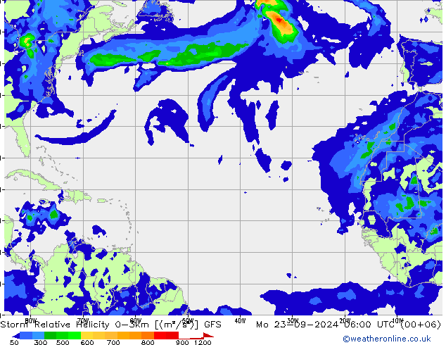 Storm Relative Helicity GFS  23.09.2024 06 UTC